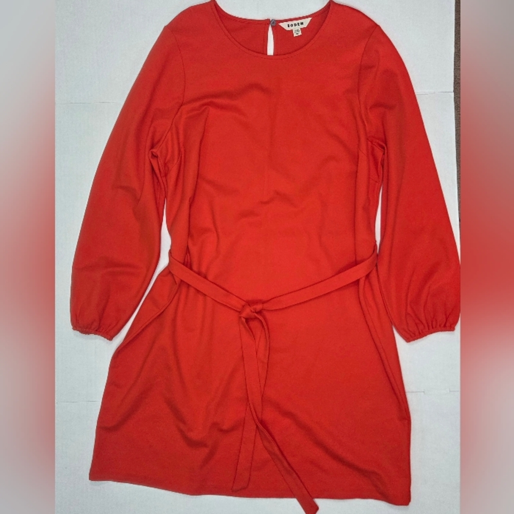 Boden Womens Violet Ponte Shift Dress Size US 16/18 Red Long Sleeve Tie Waist